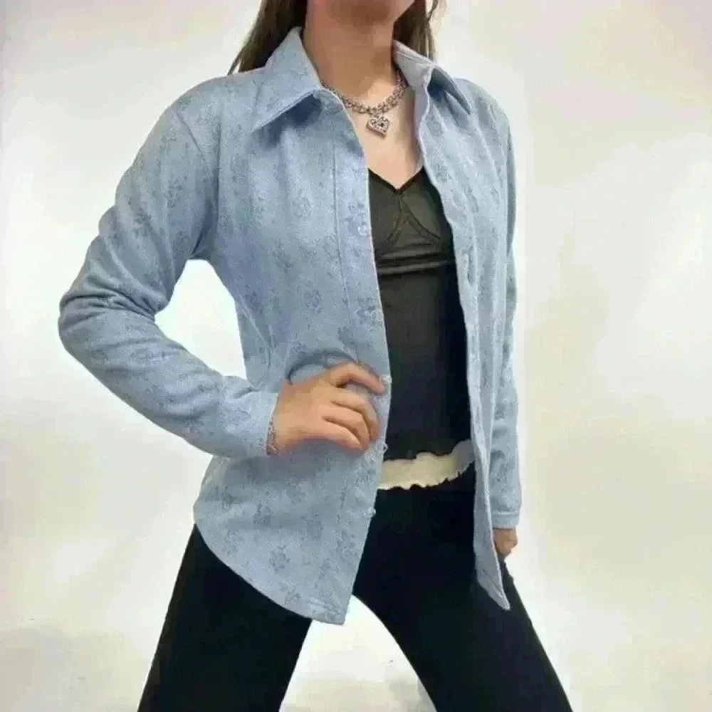 Vintage 90s blue button up top. Perfect for layering
